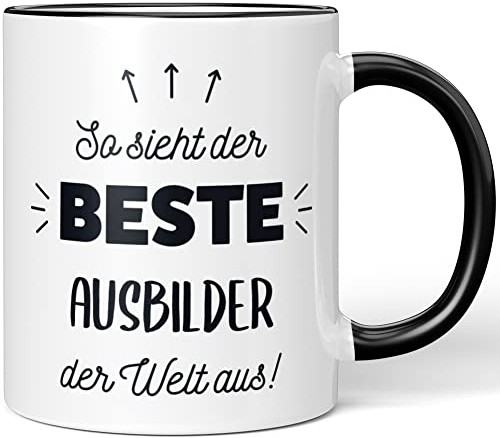 JUNIWORDS Tasse, So sieht der beste Ausbilder der Welt aus!, Schwarz (5843358)