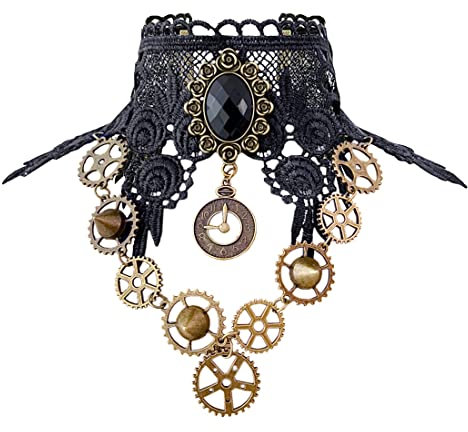 Aabellay Gothic Spitze Choker Halskette Damen Schwarz Spitze Kette Gotisch Kostüm Accessoires Retro Victorian Schmuck Collier Vintage Choker Lolita Kostüm Zubehör Halloween Spitze Halskette Set -Y484