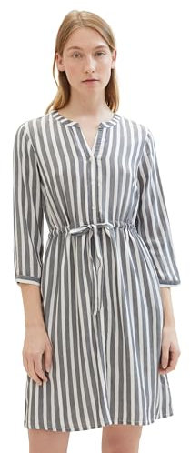 TOM TAILOR Damen Kleid mit Streifen & Bindegürtel, offwhite navy vertical stripe, 36