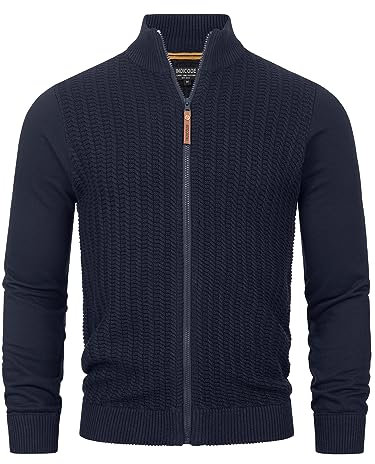 Indicode Herren INCason Strickjacke mit Stehkragen und Reißverschluss | Cardigan Feinstrickjacke für Männer Navy, M