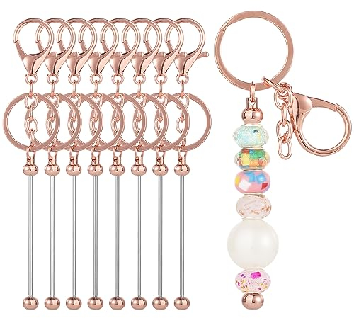 TOYMIS 8 Stück Perlen Schlüsselanhänger Stangen Perlen Rohlinge, Perlen Schlüsselanhänger DIY Set DIY Perlen Schlüsselanhänger Zubehör für Frauen Männer DIY-Bastelarbeiten (Roségold)