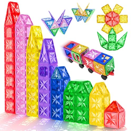 COOLJOYA Magnetische Bausteine | Magnet Bausteine für Kinder | Magnet Montessori Spielzeug Kinder für Jungen Mädchen ab 3 4 5 6 7 (Zwei Räder)