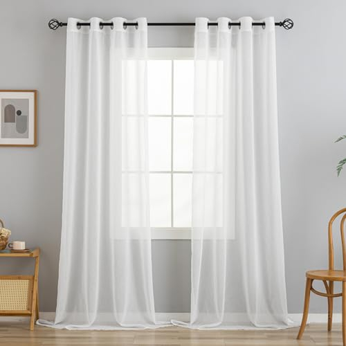 VOILYBIRD 2er Set Gardinen Weiss mit Ösen Transparent Voile Vorhänge für Schlafzimmer Wohnzimmer, 245 x 140 cm, Weiß