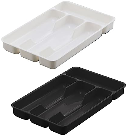 HIOPOIUYT Lot de 2 plateaux de rangement pour couverts, cuillères, fourchettes, couverts, séparation, finition, 8FP802013