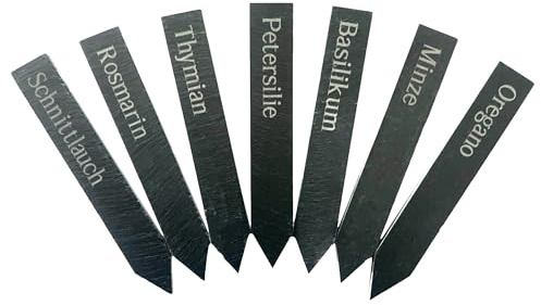 Pflanzenschild Set mit 7 Kräutersteckern aus Schiefer, ca. 19cm, graviert. Kräuterschild Gartendekoration Geschenkidee