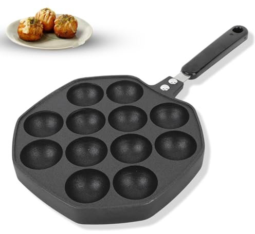 12 Cavities Takoyaki Pan, Nonstick Takoyaki Grill Pan Aluminum Alloy Octopus Ball Maker Japanese Takoyaki Maker Alloy Takoyaki Griddle for Poffertjes Pancake Balls, Thai Kanom Krok