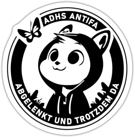Spreadshirt ADHS Antifa Abgelenkt Und Trotzdem Da Sticker, max. 10x10 cm, 10 x 10 cm, Mattweiß