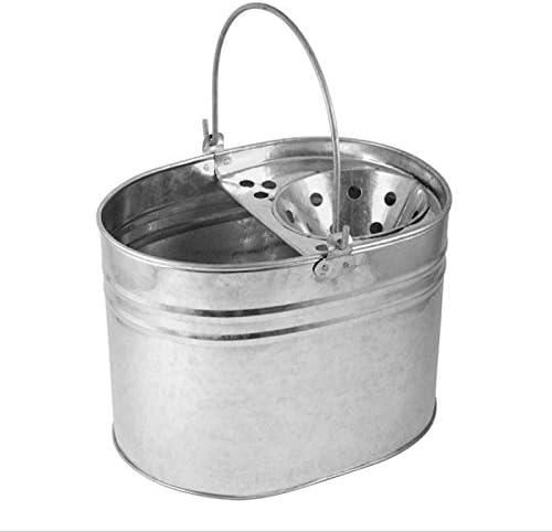 Galvanised Metal Mop Bucket With Wringer - 16L Metal Bucket, Strong & Durable Mop Bucket - Reinforced Heavy Duty Thick Metal Steel For Home, Office, General Cleaning