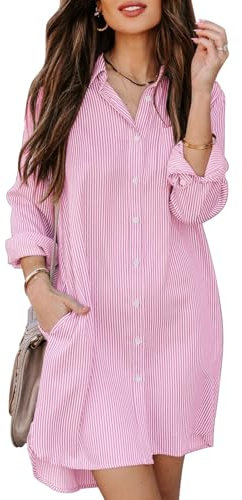 MINTLIMIT Robe chemise décontractée à manches longues boutonnée pour femme - Cache-maillot de bain surdimensionné pour femmes 2024 S à 2XL, 75_Rose rayé, XXL