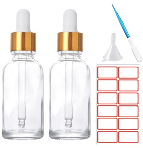 SuQurtom Clear Glass Dropper Bottles 30ml - 2pcs Leak-Proof Essential Oil Bottles with Pipette Travel-Sized Containers for Aromatherapy, Massage Oils, Perfumes, Labs & DIY Liquids