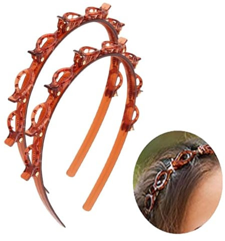 OEIOTEI Lot de 2 serre-têtes avec pinces à cheveux - Serre-tête avec clips - Serre-tête - Serre-tête - Serre-tête - Support pour cheveux - Bandeau avec clips Twist Clip