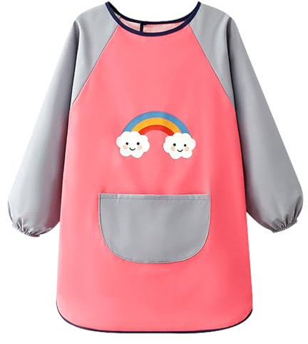Mecmbj tablier peinture enfant, blouse peinture enfant, pour enfants de 6 à 12 ans, tablier de bricolage enfants pour garçons et filles pour lécole, peinture, cuisine, activités (rose gris)