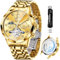 OLEVS Automatikuhren für Herren, Business-Armbanduhr, mechanisch, Edelstahl, wasserdicht, selbstaufziehend, klassisches Datum, luxuriös, Diamant-Armbanduhr, Gold Uhren 21, Herrenuhr