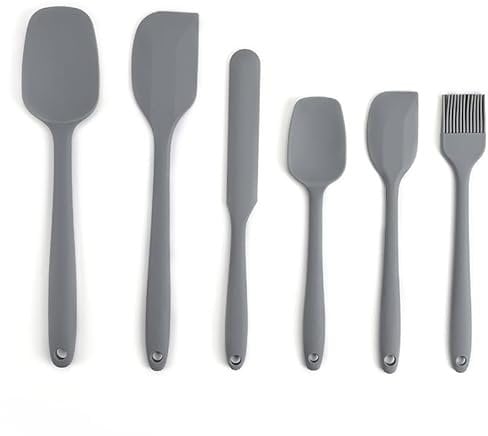 StirrEdge Silicone Spatula Set - Non-Stick and Heat Resistant Cooking Utensils Set - Premium BPA-Free Spatulas for Cooking - Food Grade Kitchen Utensils for Baking, Frying and Mixing (6, Grey)