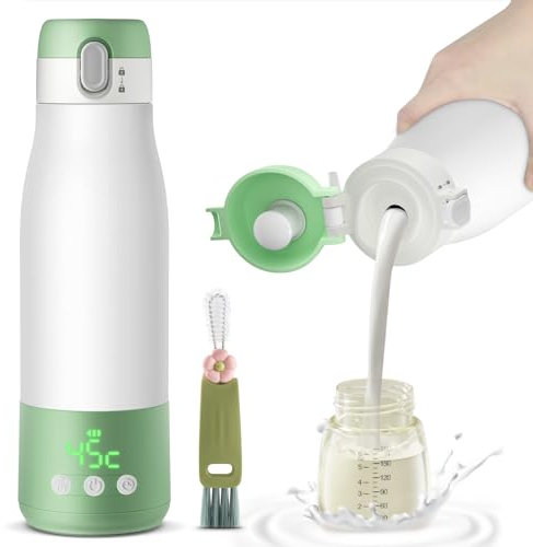 MIVONAXI Chauffe Biberon Nomade 350ml - Température Réglable Chauffe Biberon Portable Conservation de la Chaleur Longue Durée Chauffe-biberons avec Brosse de Nettoyage Charge Rapide Timing