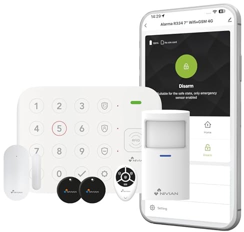 Nivian NVS-KEYPADALARM-W Sistema di Allarme WiFi, App di Controllo Remoto, Sensori di Movimento e Apertura Wireless, Tastiera con Codice e RFID, Sirena Antisabotaggio