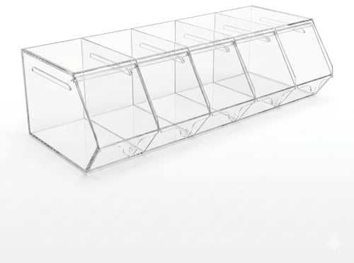 RETAIL FORTUNE 5 Section Acrylic Pick & Mix Sweet Dispenser Clear Candy Display Unit with Flip Top Lids Stackable Countertop Confectionery Storage - Clear 5 Section