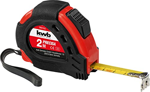 kwb PRECISA Band-Maß mit Maßband aus Stahl, 2 m, mit Hand-Schlaufe, inkl. Gürtel-Befestigung, mit Magnet-Haken, Maßband für Mess-Arbeiten im Holz-, Metall- und Trockenbau