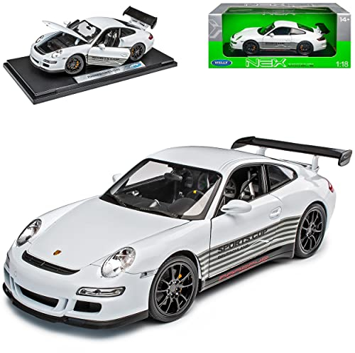 Welly Porsche 911 997 Gt3 GT 3 RS Weiss Sports Cup Version Edition Schwarze Streifen 1/18 Modellauto Modell Auto