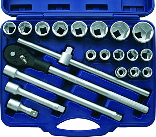 Kunzer 73421 Steckschlüsselsatz 3/4, 21-teilig - 19 bis 50 mm - aus Stahl, mit Griff, Verlängerungen und Koffer