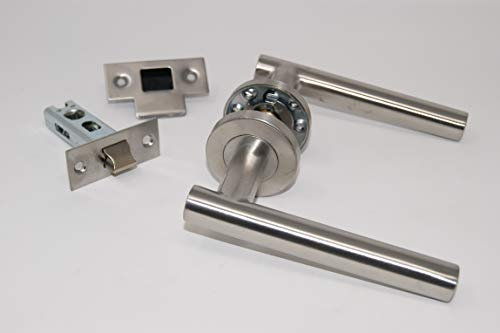 Straight T Bar Door Handle Pack (Latch Set) Satin Stainless Steel for 35mm Thick Doors