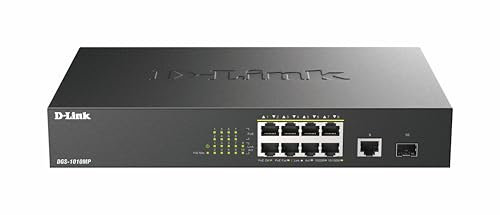 D-Link DGS-1010MP 10 Port Gigabit Max PoE Switch (8 Gigabit 30W PoE+ Ports, 125W PoE Budget, SFP-Glasfaser-Uplink, Lüfterlos, Leise, Stromsparend, Metallgehäuse)