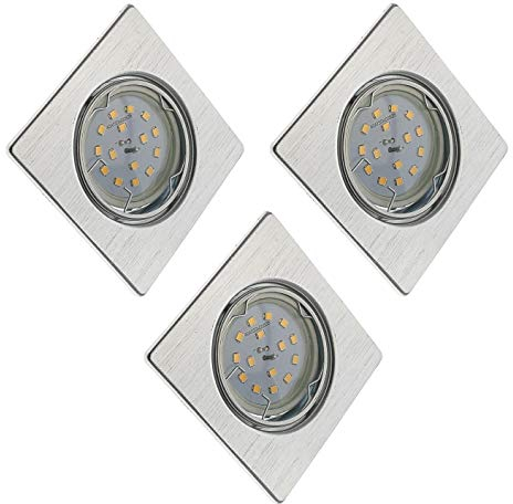 Trango 3er Set Einbaustrahler aus ALU gebürstet in Eckig 6729-039S-5W Einbauleuchten Deckenstrahler Einbauspots Spots inkl. 3x 5 Watt GU10 LED Leuchtmittel schwenkbar direkt 230V