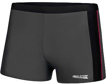 Aqua Speed Jason Costume da Bagno Corto Elastico para Uomo | Calzoncini da Bagno | UV-Protection | 18 Grigio - Nero - Rosso Tubazioni | Taglia: M