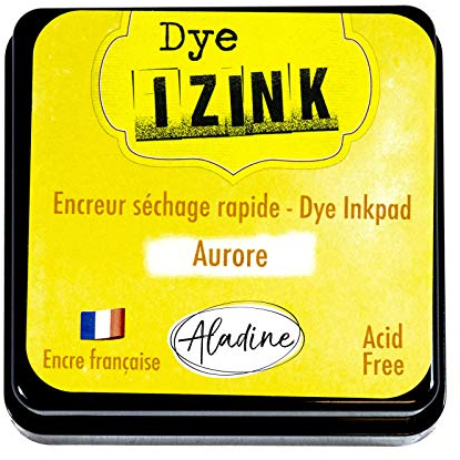 Aladine - Encreur Izink Dye Jaune Aurore - Encreur à Séchage rapide pour Tampons et Pochoirs - Scrapbooking et Carterie Créative - Encre Française - Taille M - 5 x 5 cm - Couleur Jaune 19251