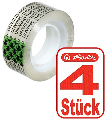 Herlitz 10779635 Klebefilm 8 m x 19 mm, transparent, doppelseitig klebend (4 Rollen, Klebefilm | doppelseitig klebend)