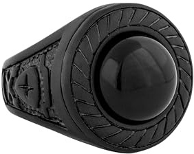 Akitsune Mortis Ring | Ornament Design-Ring Frauen Herren Edelstahl Groß Kreuzfahrer Siegel - Mattschwarz - US 11