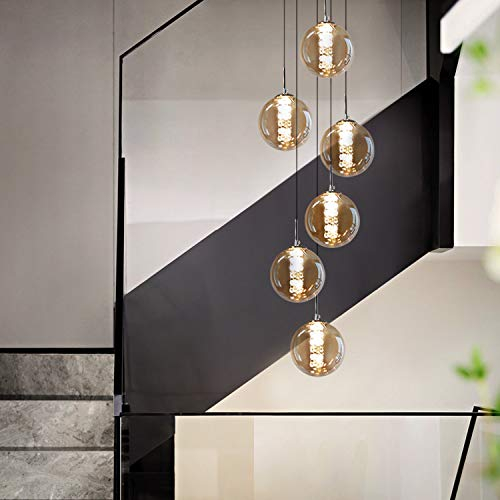 CBJKTX Pendelleuchte Esstisch Hängend Höhenverstellbar - Wohnzimmer Pendellampe Modern Hängeleuchte 6 Flammig Esstischlampe aus Glas Bernstein Esszimmerlampe für Esszimmer Küche Flur
