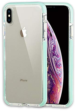 Xcessor Clear Hybrid TPU Phone Case for Apple iPhone XS Max. With Shock Absorbing Inner Rubber Layer on the Edges. Clear/Mint