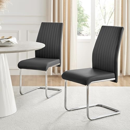 Furniturebox UK Lorenzo Set of 2 Black Faux Leather Cantilever Dining Chairs