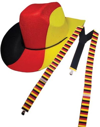 Fußball Klamotten Hut Deutschland Cowboy-Hut mit Hosenträger Fan-Artikel schwarz rot Gold EM WM Herren Fußball Deutschland