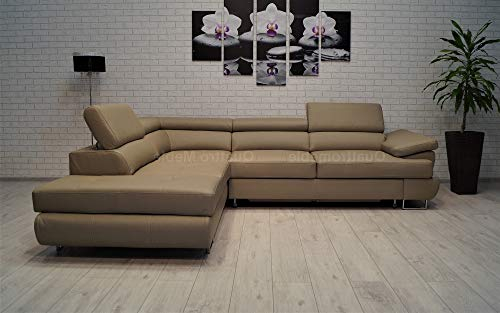 Quattro Meble Beige Mocca Echtleder Eckcouch LTN 275 x 225 Sofa Couch mit Schlaffunktion, Bettkasten und Kopfstützen Echt Leder Ecksofa (275 x 225 Ecke Links)