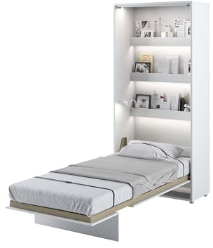 Mirjan24 Schrankbett Bed Concept, Wandklappbett inkl. Lattenrost, V-Bett, Bettschrank, Schrank mit integriertem Klappbett Funktionsbett BC-03 (90 x 200 cm - Vertikal, Weiß/Weiß Hochglanz)