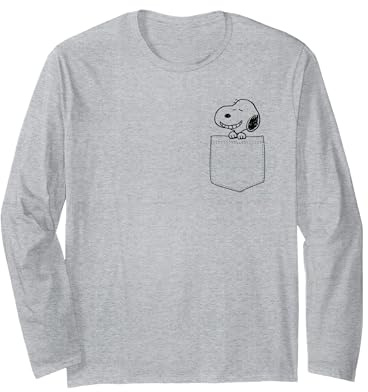 Peanuts Snoopy Tasche Langarmshirt, Unisex für Erwachsene, Grau Meliert, XXL