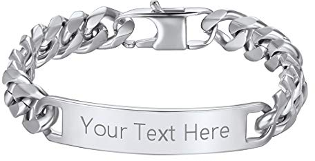 Richsteel personalisierter Silber Damen Armband Edelstahl Freundschaftsarmband mit Gravur Glänzend Poliert 21cm mit Geschenkebox