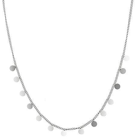 Flongo Damenkette Frauen Anhänger Ketten Halskette mit Rundem Kreis Anhänger Lagenlook aus Edelstahl in Silber