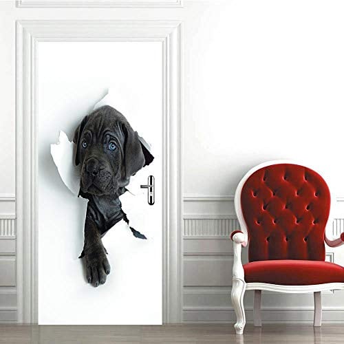 SHOMEY Türaufkleber Türtapete Selbstklebend Schwarzer Hund 90 x 200 cm 3D Türposter Fototapete Türfolie wasserdichte Abnehmbare Türtapete Innentür Schlafzimmer Home Deko