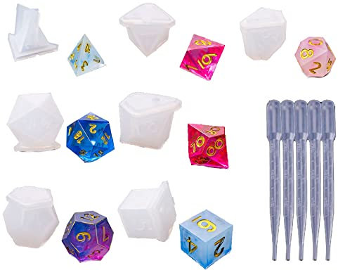 YUOTO Polyedrisches Würfelform-Set aus Silikonharz, DND-Epoxidharz, Set zum Herstellen von Filet-Würfeln, quadratisch, dreieckig, Würfelform, digitale Würfelspiele für Familien, handgefertigtes
