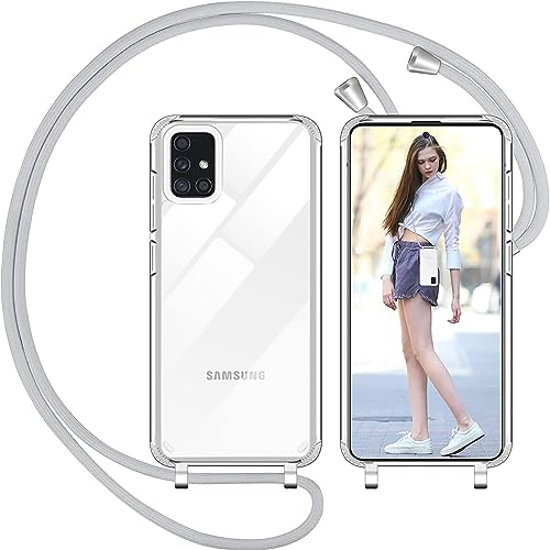 Nupcknn Handykette Hülle für Samsung Galaxy A51 4g Hülle TPU Bumper+PC Back Necklace(abnehmbar) Transparent Hülle mit Kordel zum Umhängen Handy Schutzhülle mit Band (6.5)