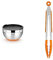 BRA Efficient Bol De Acero Inoxidable 20 Cm, 3.2 Litros + Efficient Pinza De Cocina, Acero Inox, Nailon Y Silicona, Naranja, 28.5 Cm