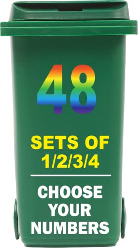 Set of 1/2/3/4 Bin Numbers for Wheelie Bins – 17.5cm Multicolour Dustbin Stickers – Easy Application Stick On Number Stickers - Weatherproof Self Adhesive Vinyl