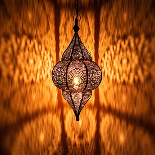 Lámpara Oriental Marroquí - lamparilla colgante - farola de techo Lunar Negro - 40cm - muy práctica para una iluminación excelente - transmite una decoración excelente refinada