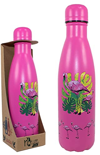 NatureVac - Flamant Rose de Deluxebase. Bouteille gourde de voyage sous vide réutilisable isotherme pour l'eau chaude, le café, le thé
