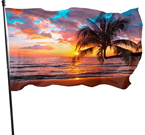 Flagge 90x150 cm Flagge Landschaft Motiv Flaggen und Fahnen für Hinterhof Party Heimdekoration Flaggen mit Strandlandschaftsmuster am Meer Gartenflagge Lustige Garten Banner Flagge Hawaii-Landschaft