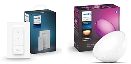 Philips HUE Dimmschalter | Zubehör für Ihr Philips System | kabelloses Dimmen ohne Installation + Philips White & Col. Amb. LED Tischleuchte Go
