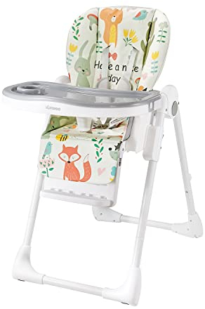 UBRAVOO Baby Hochstuhl 0 Monate Plus Fantasy Realm, Baby Ess Hochstuhl faltbarem, doppel Tablett, leicht zu reinigender zum Füttern für Babys und Kleinkinder, ACE1023-GS (Animal World)